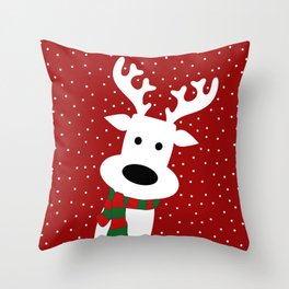 Reindeer in a snowy day (red) Throw Pillow