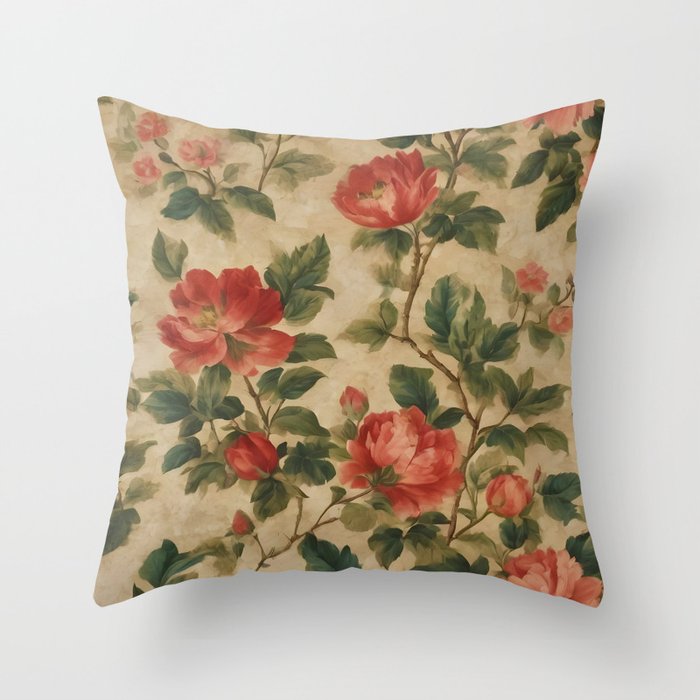Modern Floral Watercolor Vintage Collection Throw Pillow