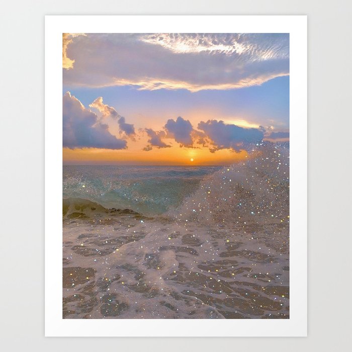 THE STORM | sea | ocean | waves | sky |  seascape | blue | summer | glitter | sparkle | nature Art Print