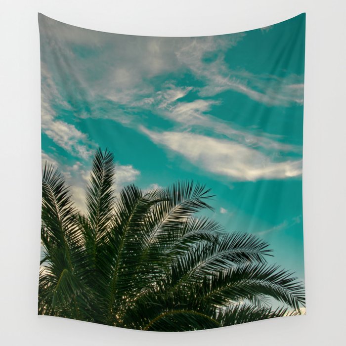 Palms on Turquoise - II Wall Tapestry