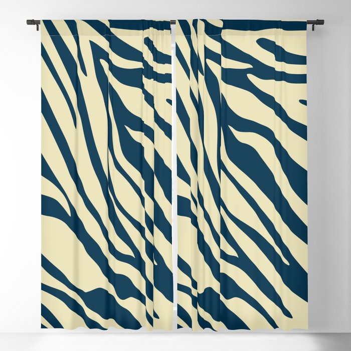 Mid Century Modern Zebra Print Pattern - Blue and off white Blackout Curtain