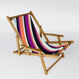 [ Thumbnail: Purple, Coral, Light Cyan & Black Colored Stripes Pattern Sling Chair ]