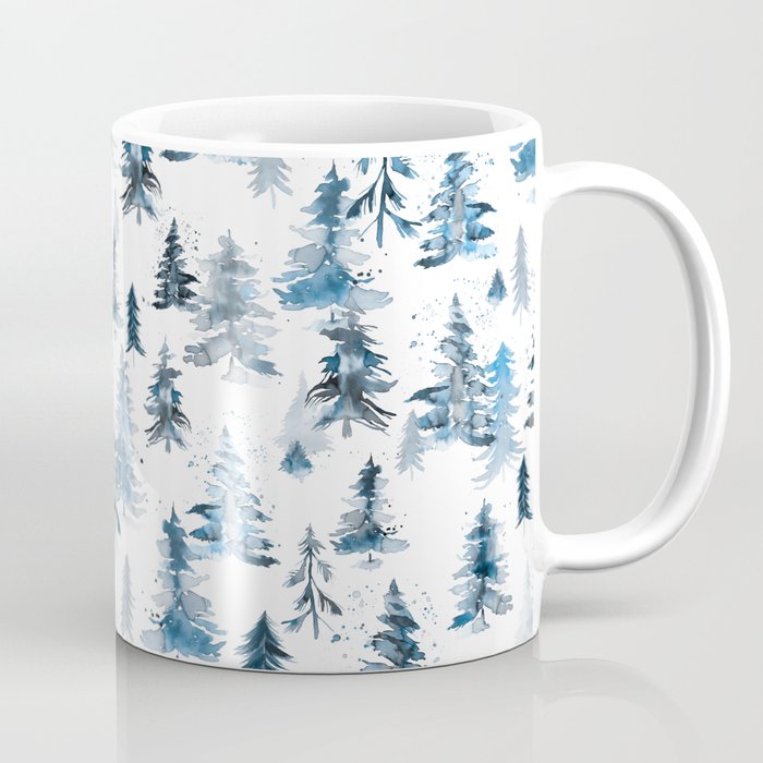 Watercolor Trees Pines Blue Coffee Mug