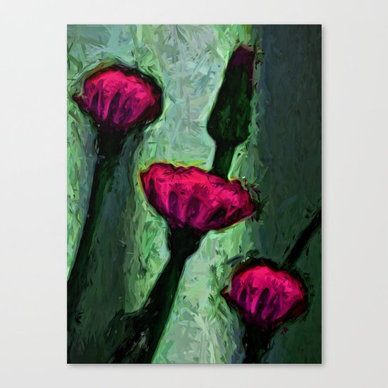 Hot Pink Dandelion Flowers with Grey Green Canvas Print