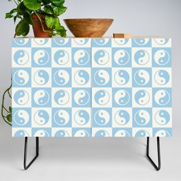 Checkered Yin Yang Pattern (Creamy Milk & Baby Blue Color Palette) Credenza