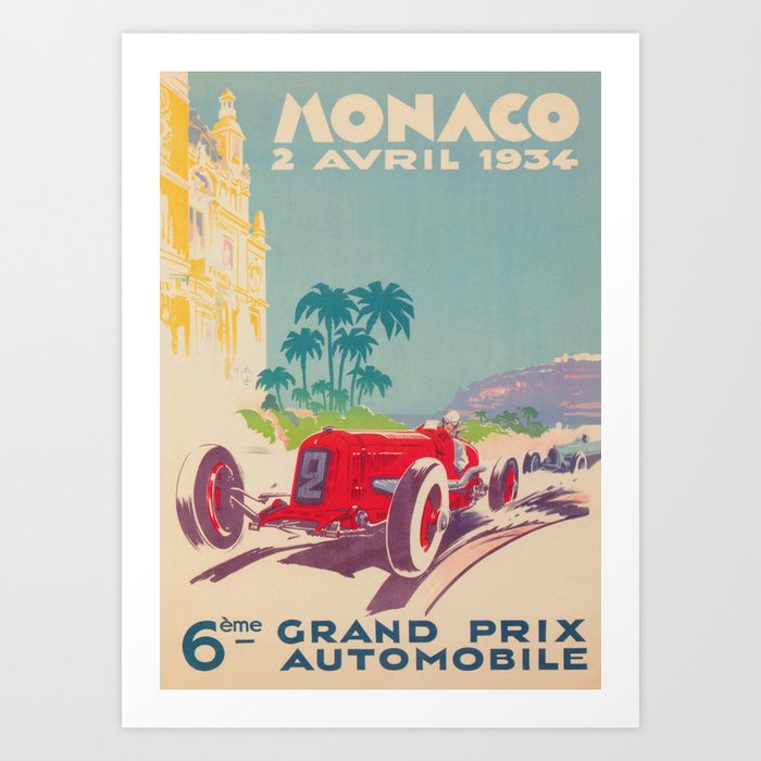 Monaco Grand Prix Vintage Car Race Poster Art Print