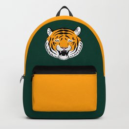Happy Tiger (Dark Green and Marigold) Backpack | Illucalliart, Wildlife, Amused, Wild Cat, Laughing, Marigold, Panthera Tigris, Jungle Cat, Striped, Positive 