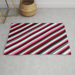 [ Thumbnail: Colorful Dim Gray, Light Cyan, Hot Pink, Maroon & Black Colored Striped/Lined Pattern Rug ]