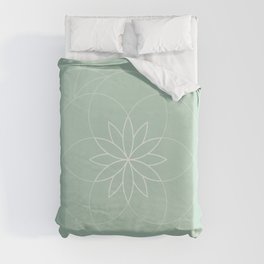 Minimalist Sacred Geometric Succulent Flower in Pastel Mint Color Duvet Cover | Color, Minimal, Modern, Misty Jade, Flower, Minimalist, Mandala, Pastel, Ornament, Abstract 