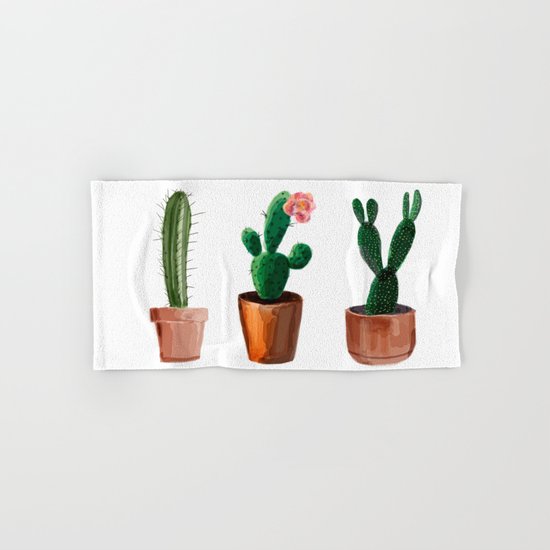 Three Cacti On White Background Hand & Bath Towel