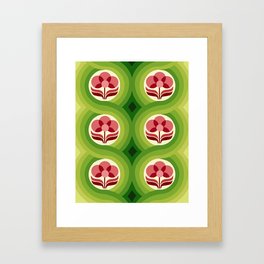 Pink and green retro circles and flowers Framed Art Print