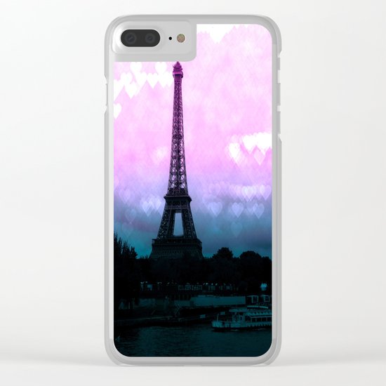Paris Eiffel Tower : Lavender Teal Clear iPhone Case