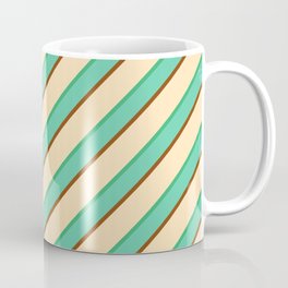 [ Thumbnail: Beige, Sea Green, Aquamarine & Brown Colored Lines Pattern Coffee Mug ]