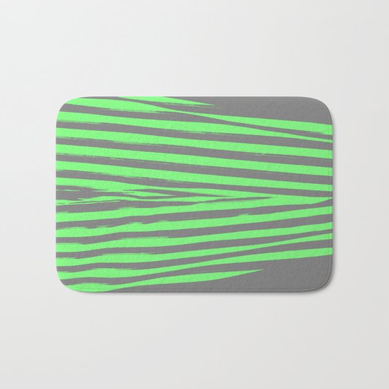 Green & Gray Stripes Bath Mat