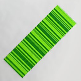 [ Thumbnail: Chartreuse & Green Colored Striped/Lined Pattern Yoga Mat ]