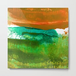 Encaustic Abstract No.27M by Kathy Morton Stanion Metal Print | Zen, Brightgreen, Teal, Modern, Nature, Abstract, Landscape, Orange, Colorful, Aqua 