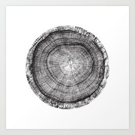 Detailed black and white reclaimed wood tree with circle growth rings pattern Art Print | Negative, Treeart, Sustainability, X Ray, Treedesign, Repurposed, Environment, Stamp, Rich, Treeslice 
