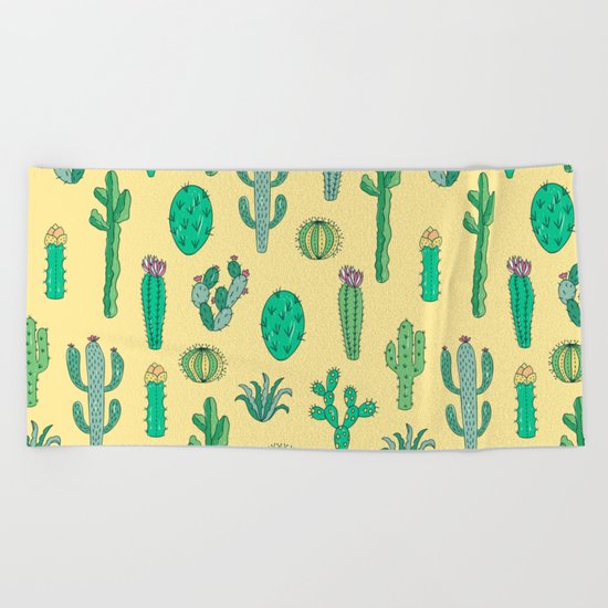 Cactus Pattern Yellow Beach Towel