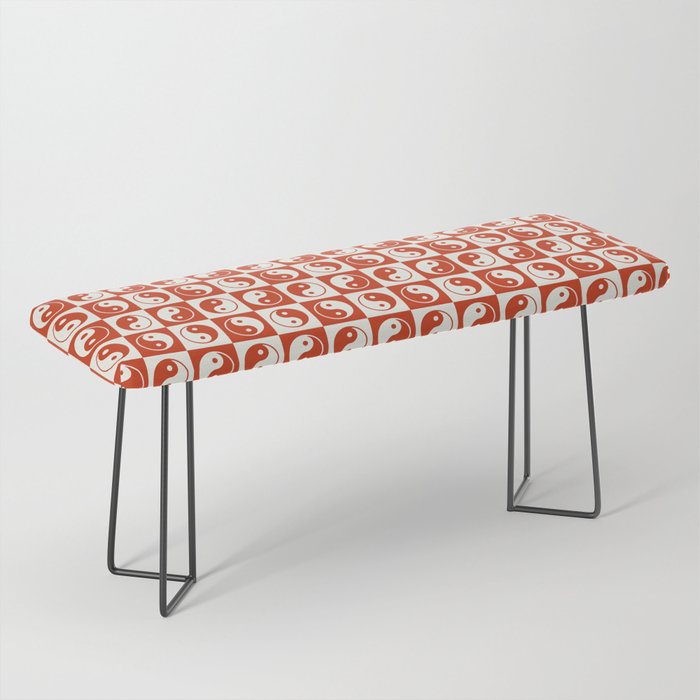 Checkered Yin Yang Pattern (Light Beige + Cherry Red Color Palette) Bench