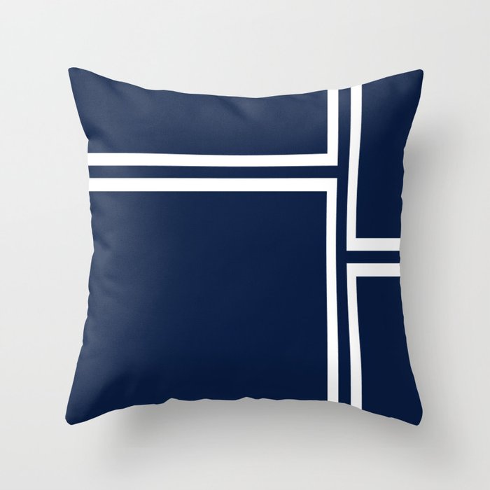 Strong Deco - Minimalist Geometric Pattern in White and Nautical Navy Blue Throw Pillow