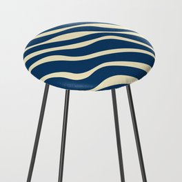 Abstract Retro Colorful Water Waves Art - Ateneo Blue and Blanched Almond Counter Stool