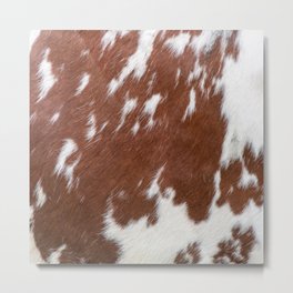 Brown and White Cowhide, Cow Skin Print Pattern Metal Print