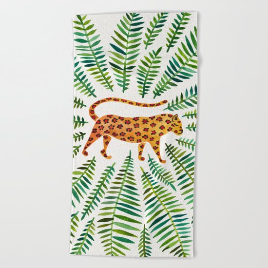 Jaguar – Green Leaves Beach Towel