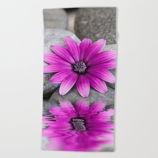 Zen Pink Daisy Pebble Still Life Beach Towel