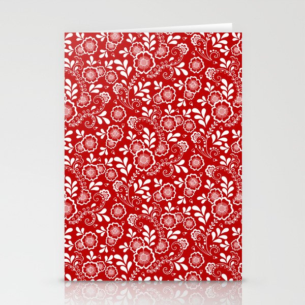 Red And White Eastern Floral Pattern Stationery Cards