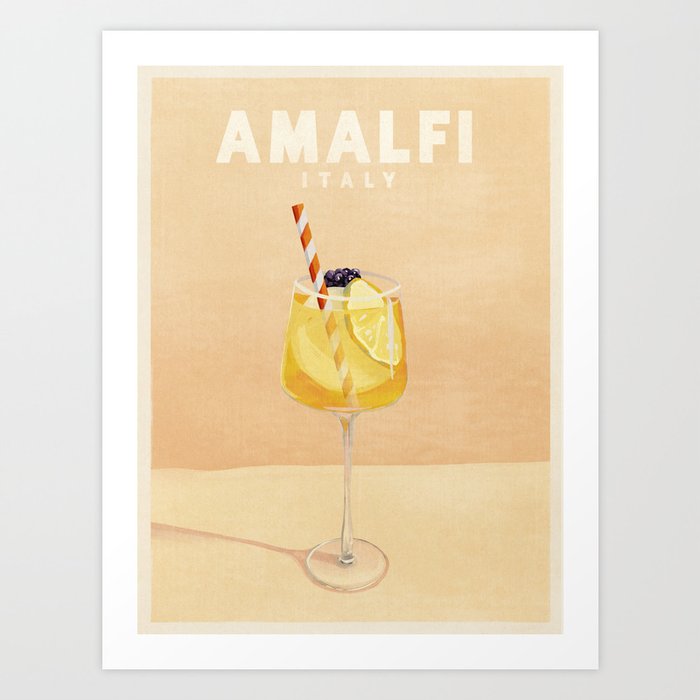 Amalfi, Italy: Vintage Travel Cocktail Illustration Art Print