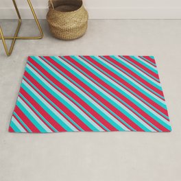 [ Thumbnail: Powder Blue, Dark Turquoise, and Crimson Colored Lined Pattern Rug ]