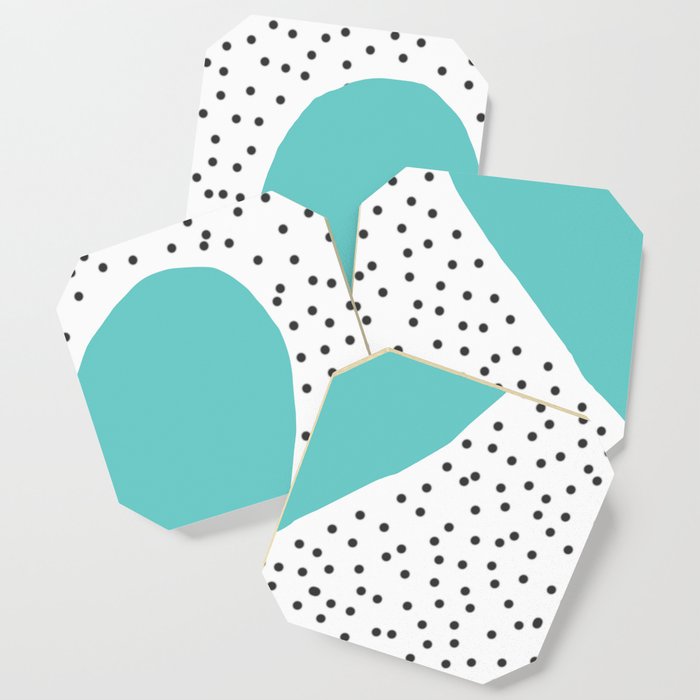 Turquoise heart with grey dots around Coaster