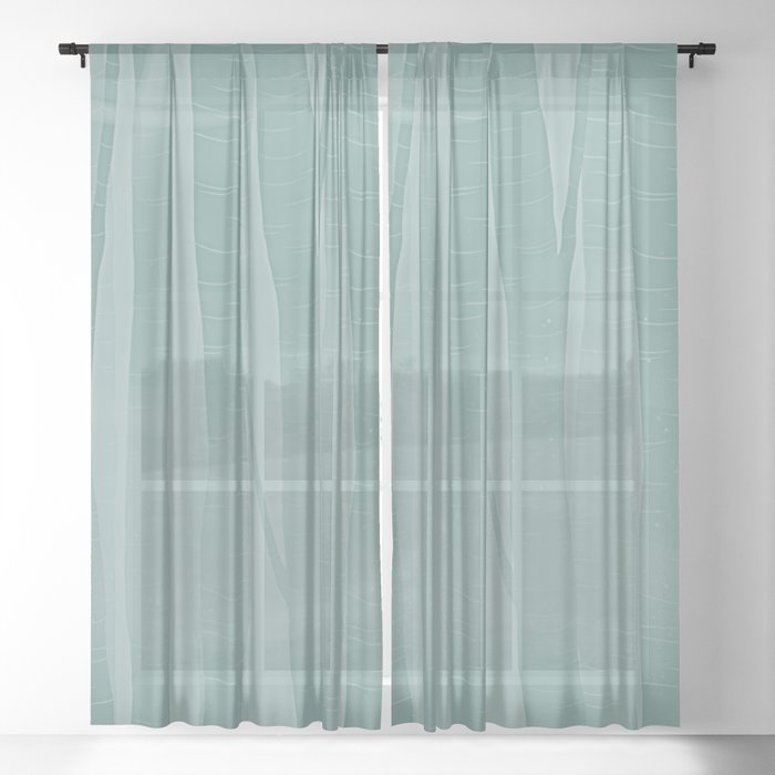 Woodland - Minimal Muted Mint Green Birch Forest Sheer Curtain