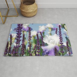 Summer Garden with Blue sky and lavender Rug