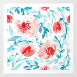 Coral and turquoise Art Print