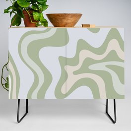 Liquid Swirl Contemporary Abstract Pattern in Light Sage Green Credenza