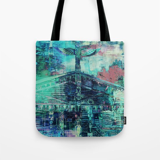 Totem Cabin Abstract - Teal Tote Bag