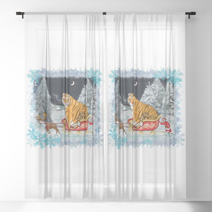 Christmas Tiger Delivery Mission for Secret Santa / Year of the Tiger /New Year 2022/ Tiger 2022 Sheer Curtain