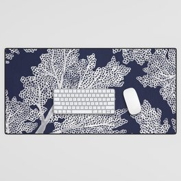 Sea Fan Coral – White on Navy Desk Mat