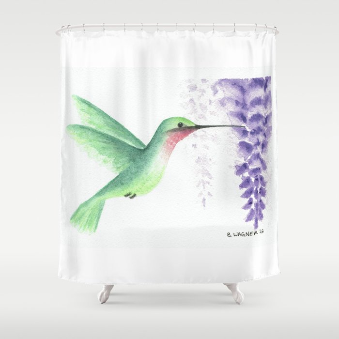 Ruby Throated Hummingbird Shower Curtain