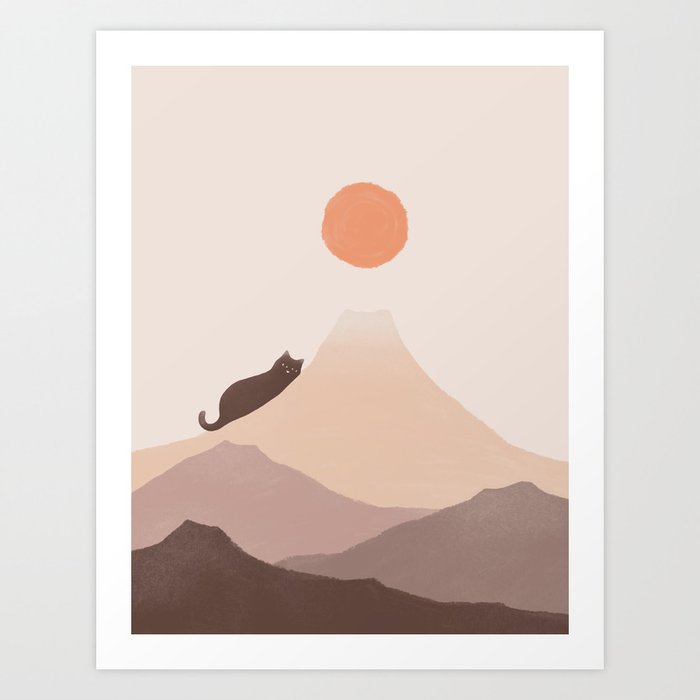 Good Morning Meow 4 Mount Fuji  Art Print