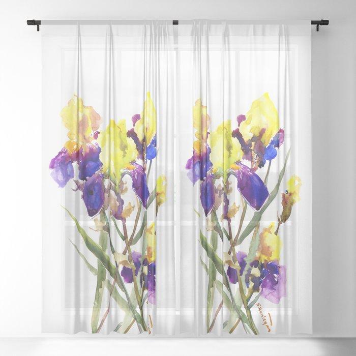 Garden Iris Fl Artwork Yellow Purple Blue Design Bright Colored Sheer Curtain By Surenart Society6 Garden Iris Fl Artwork Yellow, Bright Colored Sheer Curtains