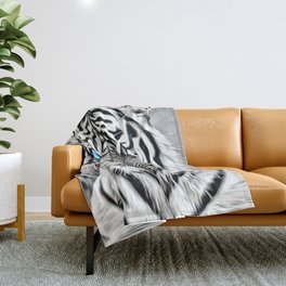 White Tiger Digital Oil Painting Throw Blanket