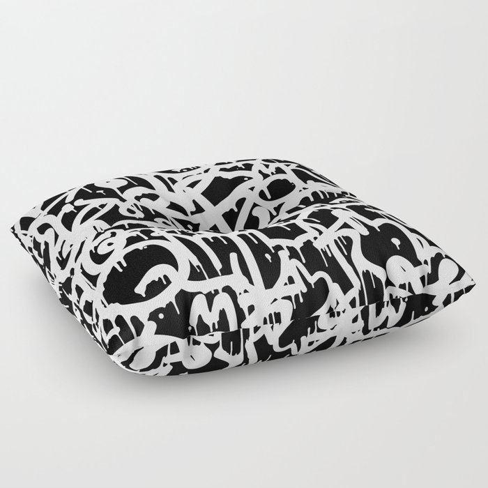 Black and White Graffiti Pattern Floor Pillow