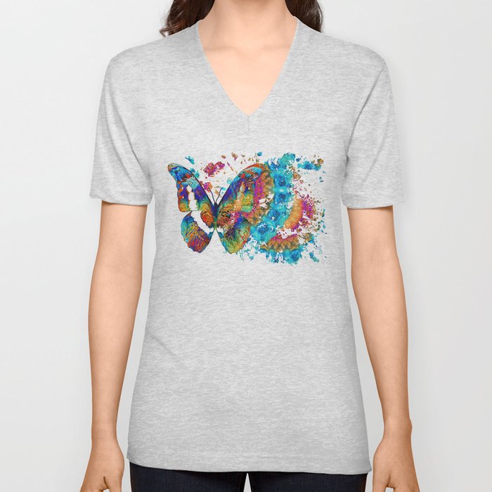Big Bold Butterfly Art With Colorful Mandala V Neck T Shirt