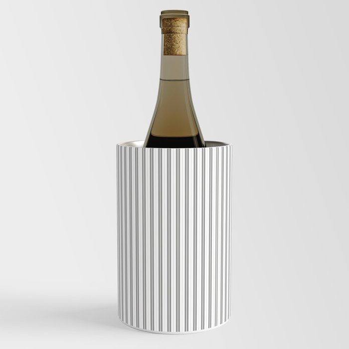 Smoke Grey and White Micro Vertical Vintage English Country Cottage Ticking Stripe Wine Chiller