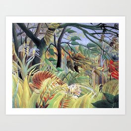 Tiger in a Tropical Storm (Surprised!) by Henri Rousseau 1891 // Jungle Rain Stormy Weather Scene Art Print