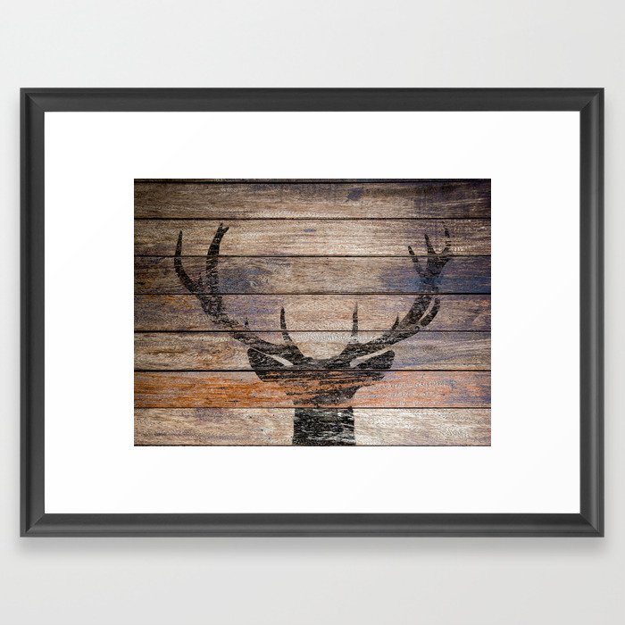 Rustic Black Deer Silhouette A311 Framed Art Print