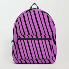 [ Thumbnail: Orchid & Black Colored Striped/Lined Pattern Backpack ]