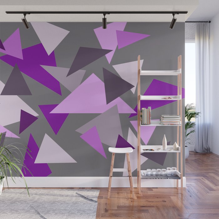 Triangle Design purple violet pink with grey background Wall Mural